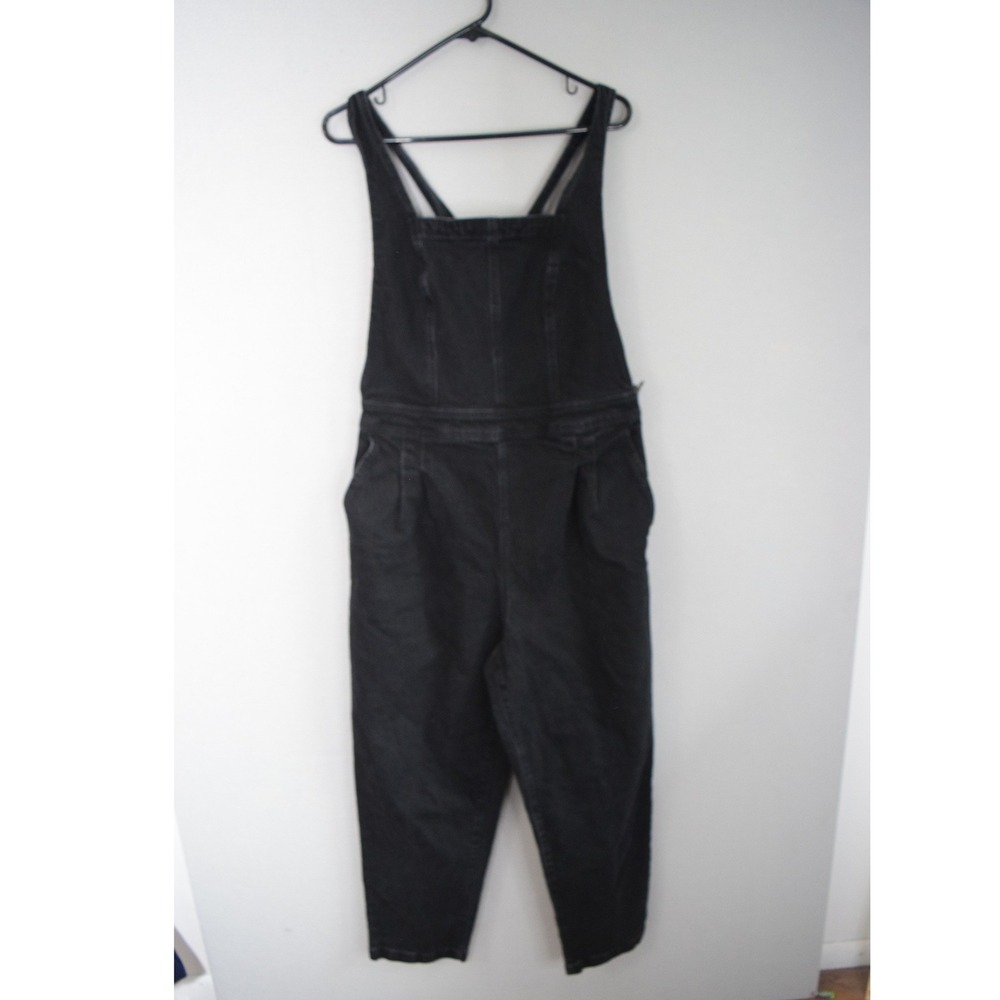 Madewell Denim Cross-Back Jumpsuit 14 Aged Black Clybourn Wash Pleat Overalls